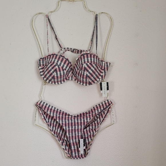 Topshop Plaid 2 Piece Bathing Suit Size 8 & 10 - Picture 1 of 6
